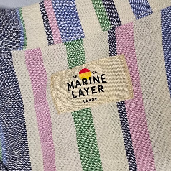 Marine Layer Lucy Resort Striped Top Blouse Shirt Women Size L Multicolor Hemp 3 - Picture 4 of 11